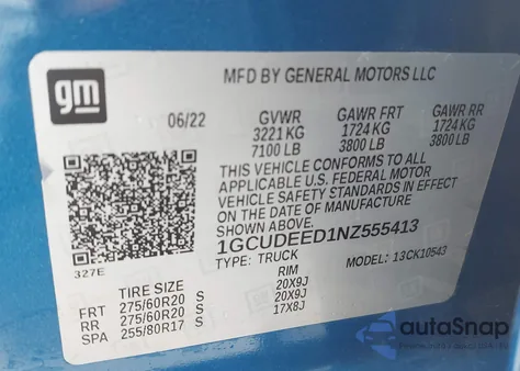 2022 Chevrolet Silverado 1500 4Wd Short Bed Rst z USA, uszkodzony, nr VIN 1GCUDEED1NZ555413